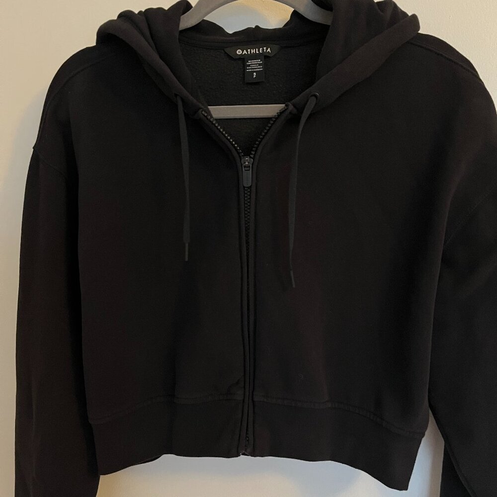Athleta Forever Fleece Crop Full Zip Hoodie Size S – Black